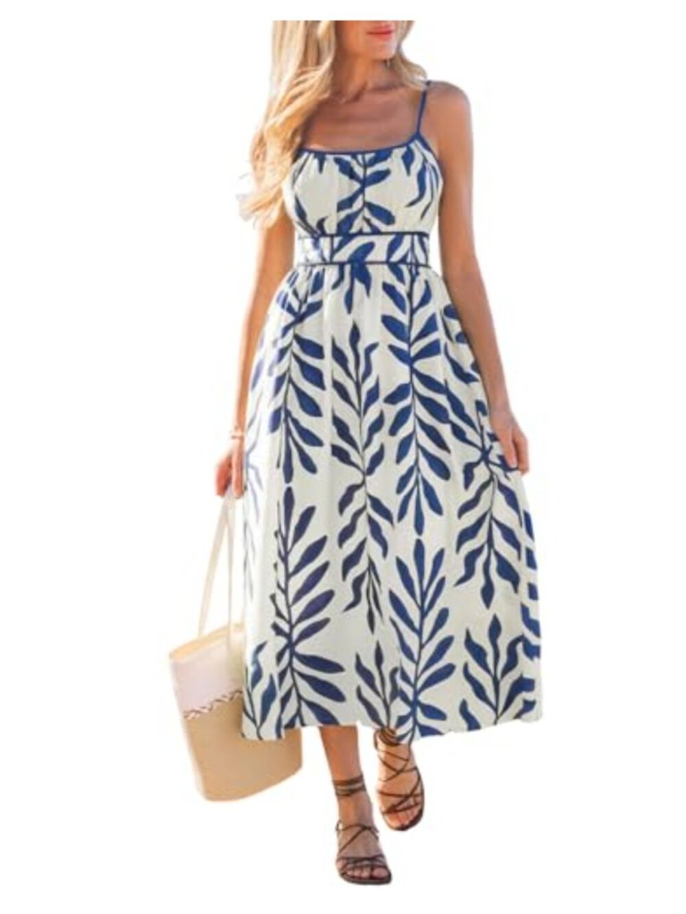 Boho Floral Summer Midi Dress Spaghetti Strap Ruched Smocked Casual Flowly